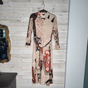 Massimo Dutti Maxi Dress Patchwork Paisley Button Down BOHO Hippie